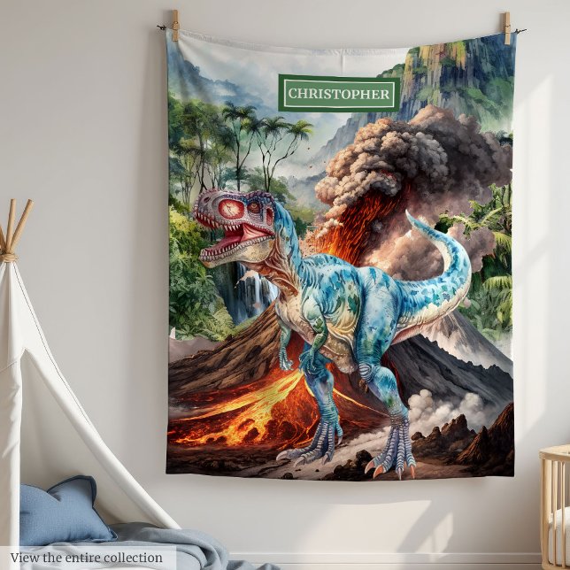 Aquarelle Dinosaure Nom personnalisé Couverture po (Watercolor Dinosaur Custom Name Blanket for Boys)