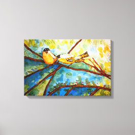 Aquarelle d'oiseaux jaunes Imprimer la toile 20x13