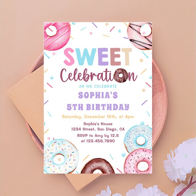 Aquarelle Donut Sweet Anniversaire Fête Invitation (Créateur téléchargé)