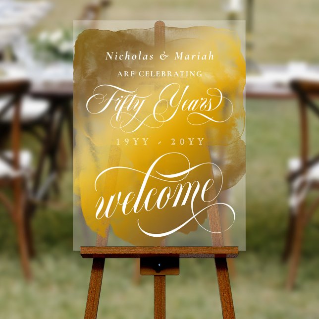 Aquarelle d'or 50e anniversaire Mariage Bienvenue (Créateur téléchargé)