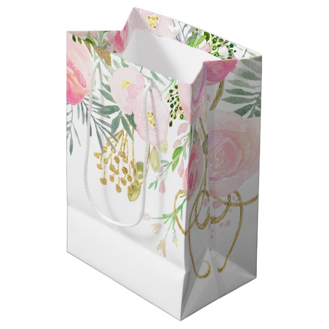 Aquarelle d'or rose pâle Fleurs Moyens sacs (Devant Angle)