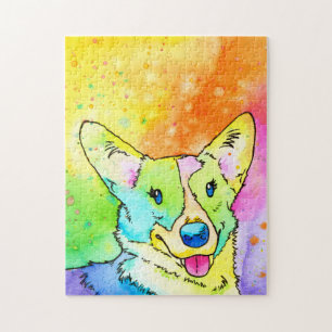 Aquarelle douce arc-en-ciel Corgi Jigsaw Puzzle