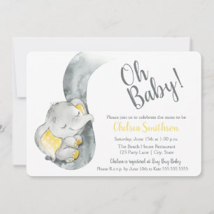 Aquarelle douce Eléphant Baby shower Invitation