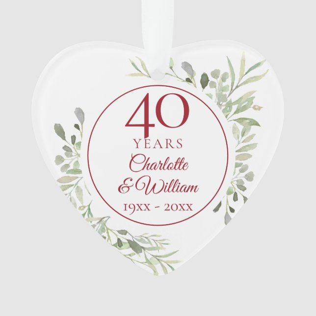 Aquarelle douce Feuilles 40e anniversaire Photo (devant)