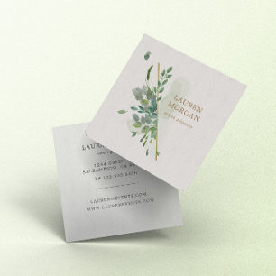 Aquarelle douce Vert Carré or Carte de visite