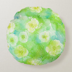 Aquarelle douce verte et jaune Coussin floral