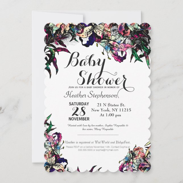 Aquarelle Dragon Lilies Baby Shower Invitations (Devant)