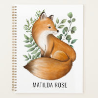 Aquarelle du renard boisé Monogramme botanique feu