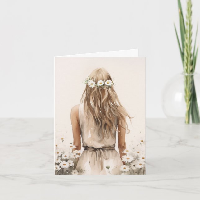 Aquarelle d'une jeune femme dans les marguerites (Devant)