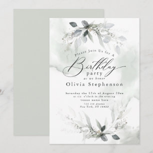 Aquarelle Dusty Blue Poppy Invitation Anniversaire