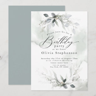 Aquarelle Dusty Blue Poppy Invitation Anniversaire