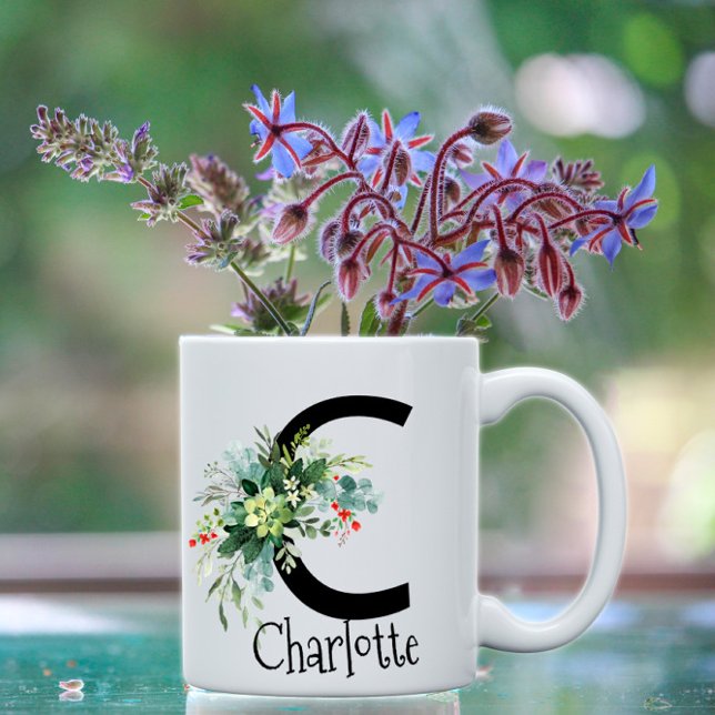 Aquarelle élégante lettre fleur blanc tasse de caf (Créateur téléchargé)