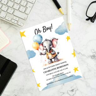 Aquarelle Elephant bébé garçon douche Invitation