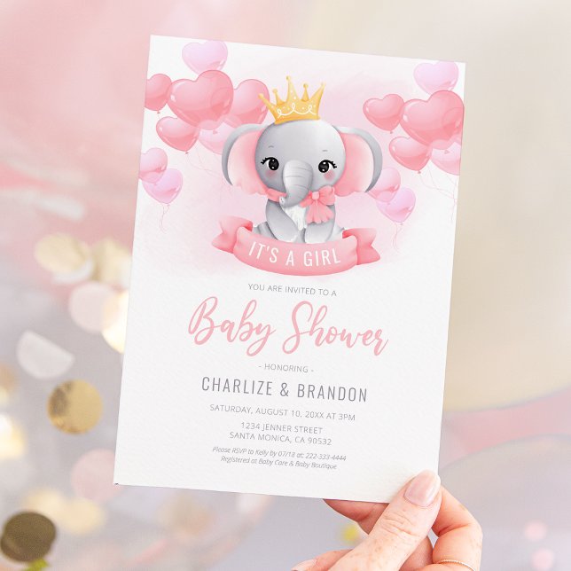 Aquarelle Eléphant Girl Baby shower Invitation (Créateur téléchargé)