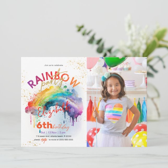Aquarelle en or arc-en-ciel photo Invitation d'ann (Debout devant)