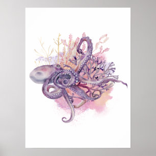 Aquarelle et or Octopus Wall Art Poster