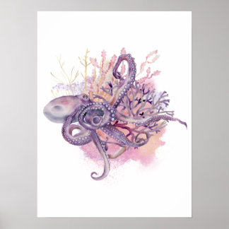 Aquarelle et or Octopus Wall Art Poster