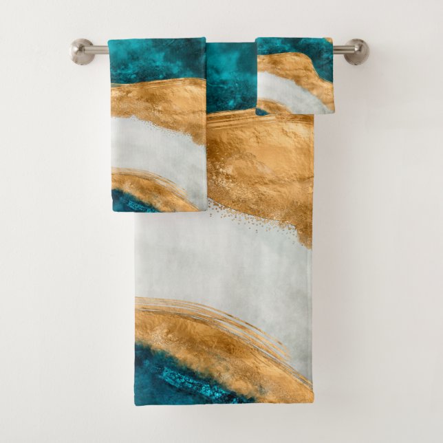 Aquarelle et or Turquoise Vague Abstraite (En situation)