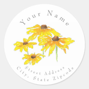 ' Aquarelle et stylet noir Eyed Susan Étiquette