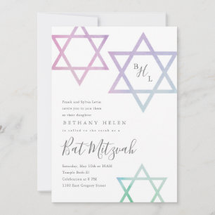 Aquarelle étoile de David Bat mitzvah invitation