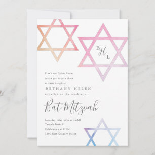 Aquarelle étoile de David Bat mitzvah invitation