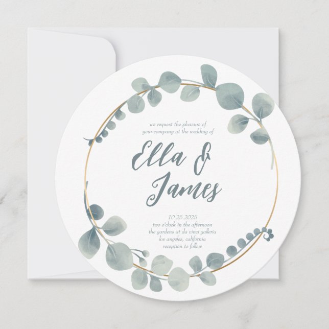 Aquarelle Eucalptus Wreath Faire-part de mariage (Devant)