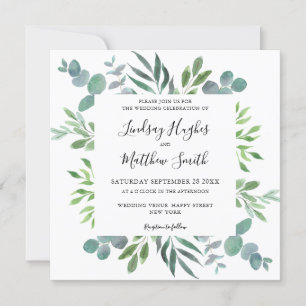 Aquarelle Eucalyptus Faire-part de mariage vert