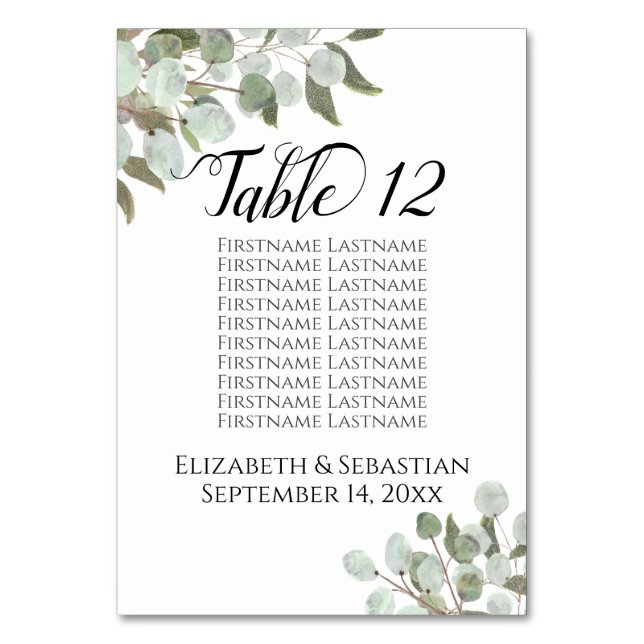 Aquarelle Eucalyptus Feuille Mariage Carte de sièg (Dos)