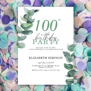 Aquarelle eucalyptus Invitation 100e anniversaire