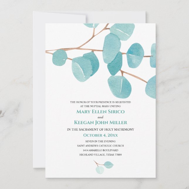 Aquarelle Eucalyptus Masse Nuptiale Invitation (Devant)