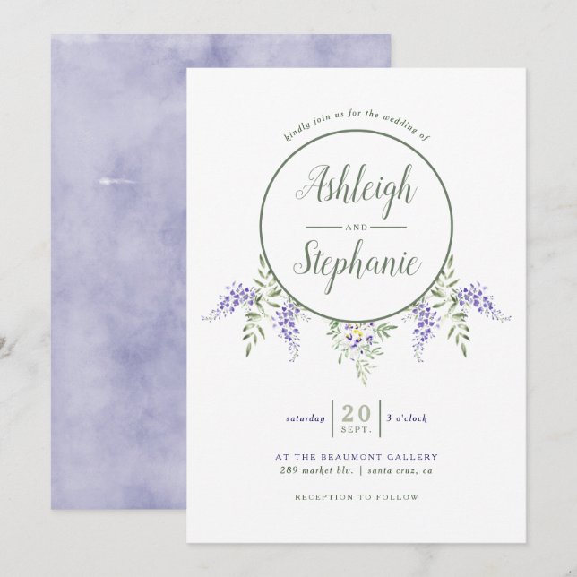 Aquarelle Faire-part de mariage à goutte de la Wis (Devant / Derrière)