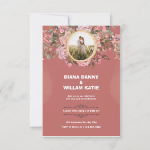 Aquarelle faire-part de mariage avec fleurs rouges