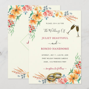 Aquarelle Faire-part de mariage de cadre Floral