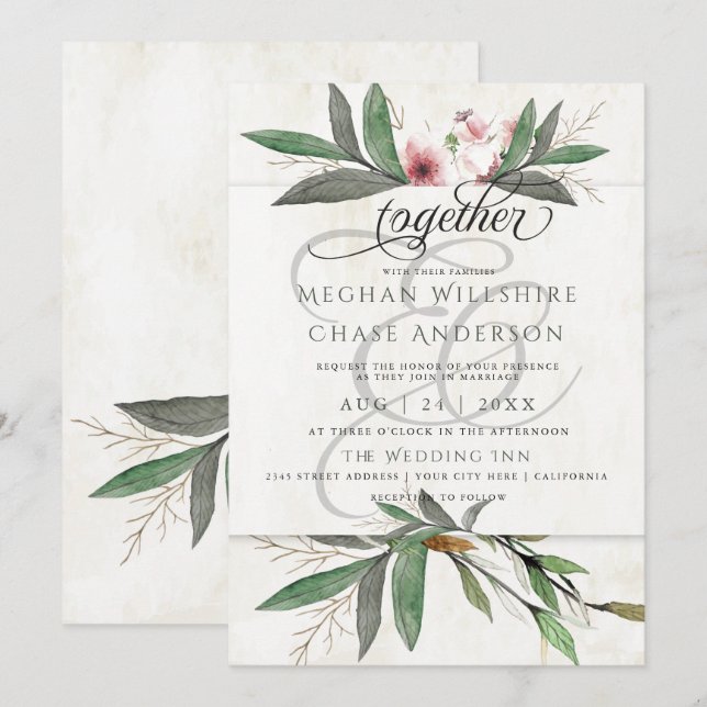 Aquarelle Faire-part de mariage de fleurs botaniqu (Devant / Derrière)