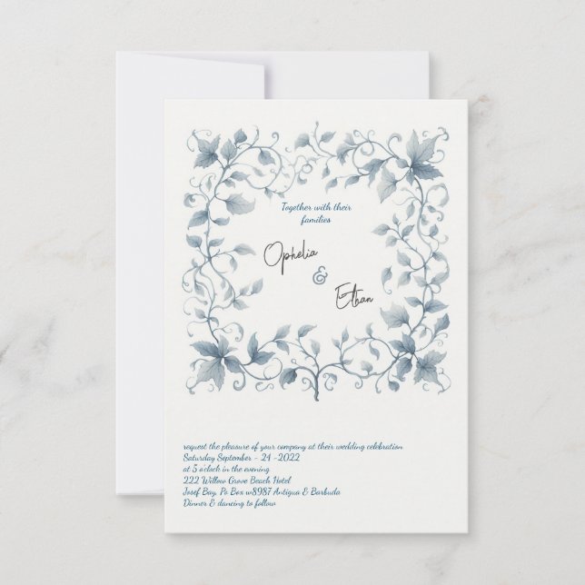 Aquarelle faire-part de mariage Floral bleu (Devant)