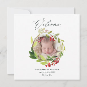 Aquarelle faire-part de naissance d'hiver