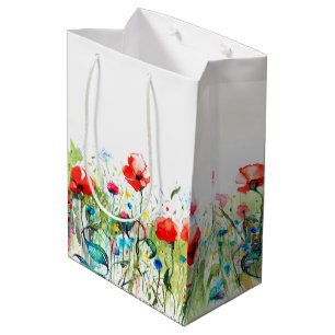 Aquarelle Farben Frühlingsblumen Illustration Mittlere Geschenktüte