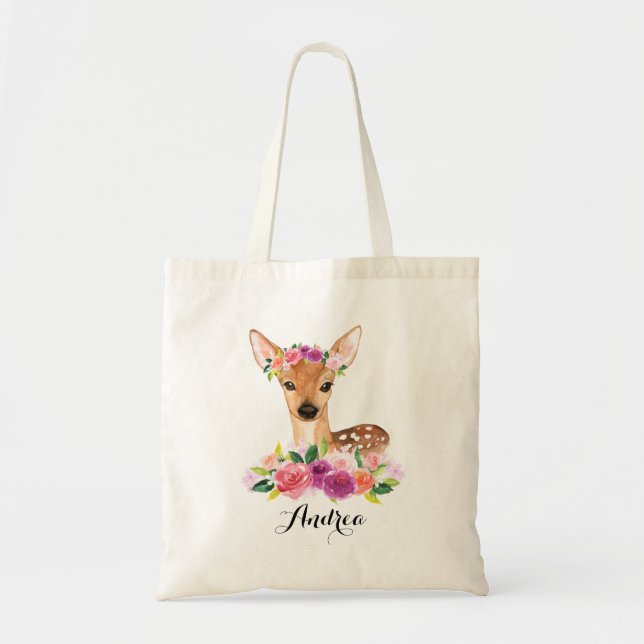 Aquarelle Fawn avec Couronne Florale Sac personnal (Devant)