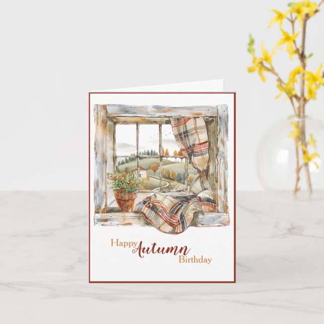Aquarelle Fenêtre Automne Carte d'anniversaire (Fleur jaune)