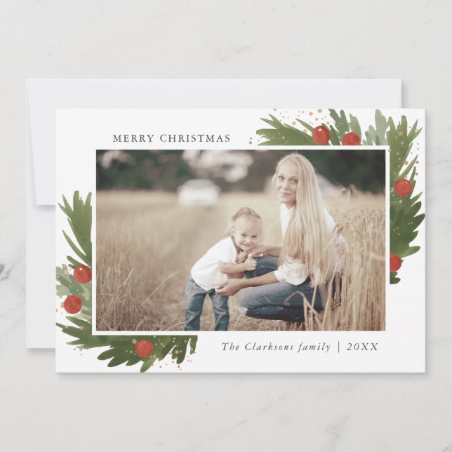 Aquarelle Festive - Carte photo de Noël (Devant)