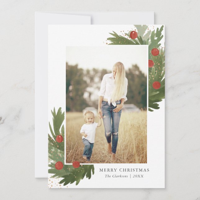 Aquarelle Festive - Carte photo de Noël (Devant)