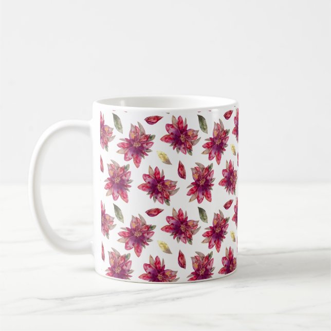 Aquarelle festive Poinsettias Peint Mug (Gauche)