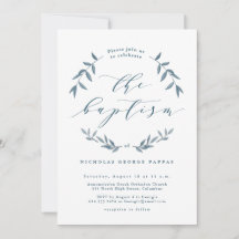 Aquarelle feuille bleu baptême invitation
