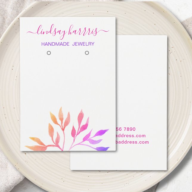 Aquarelle Feuille Boucles d'oreilles Bijoux Carte  (Créateur téléchargé)