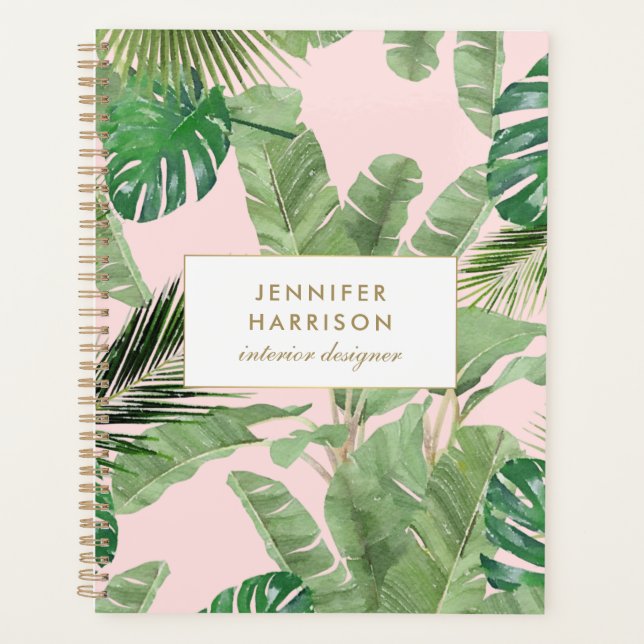 Aquarelle Feuille tropical Motif sur rose (Devant)