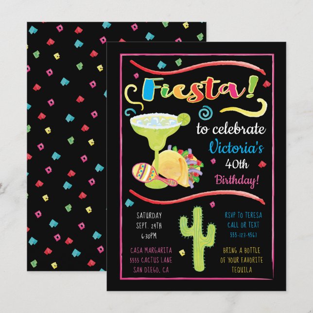 Aquarelle Fiesta mexicaine Invitation d'anniversai (Devant / Derrière)