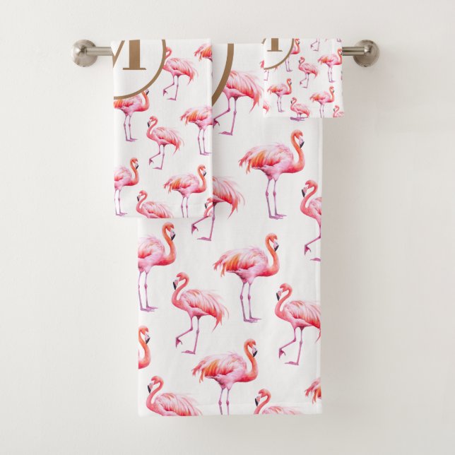 Aquarelle Flamant rose rose tropicale | Initiale p (En situation)