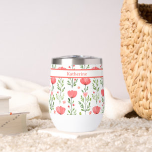 Aquarelle Fleur de Pavot Rose Corail