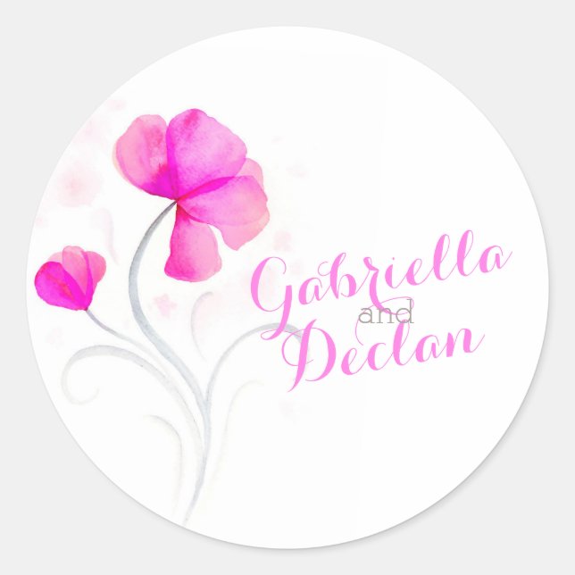 Aquarelle fleur rose mariage marié autocollant (Devant)