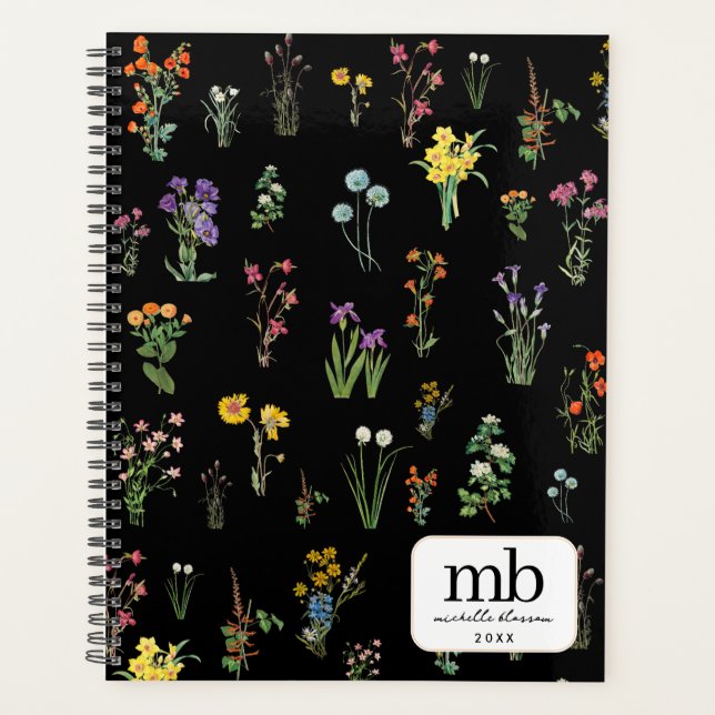 Aquarelle fleur sauvage Floral botanique noir (Devant)